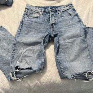Blue ripped mom jeans